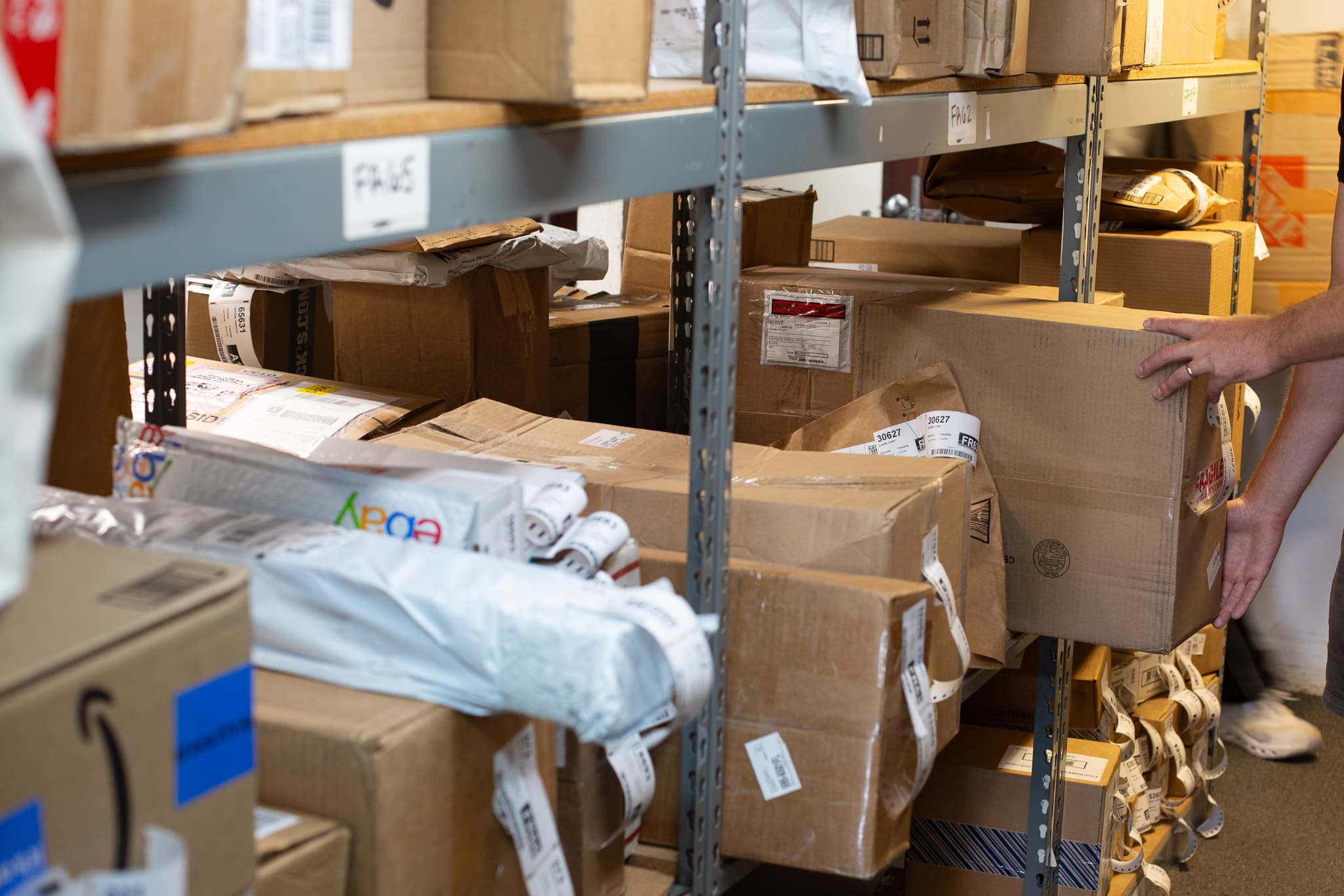 boxes stacked in a warehouse